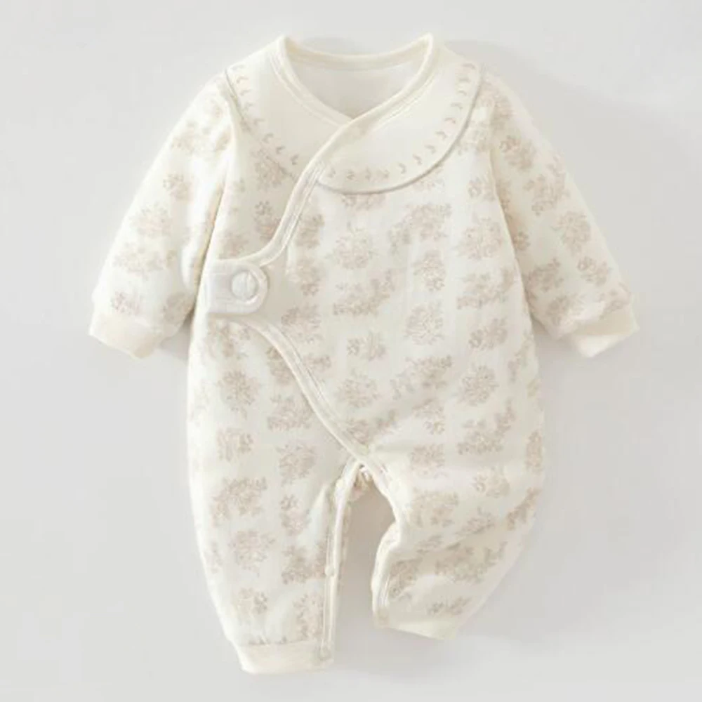 Long Sleeve Romper For Girls Quilted Warm Winter Newborn Boutique Clothing Floral Hospital Baby Girl Jumpsuit 0 6 Months