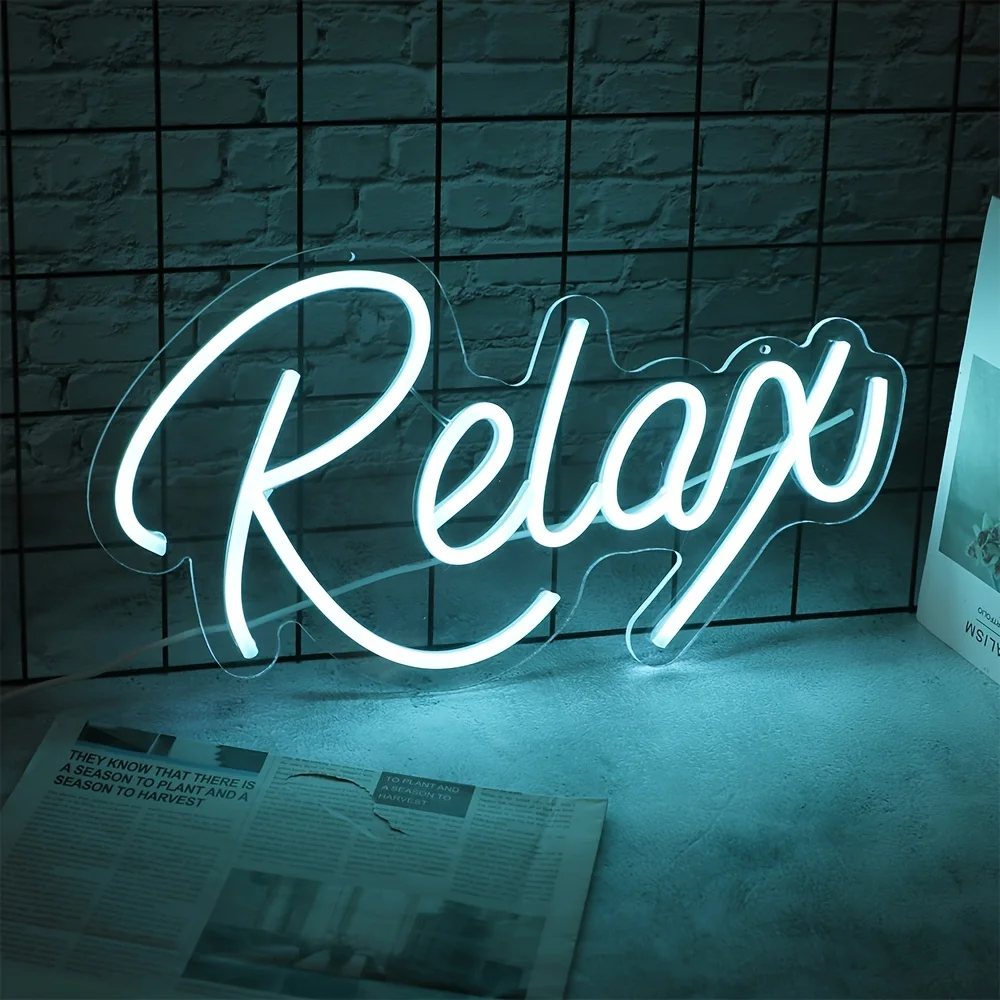 Relax Neon Sign Unique Art Ornaments with Dimmable Switch, 5V USB Powered Cool Neon Relax Signs for Wall Decor, Bedroom