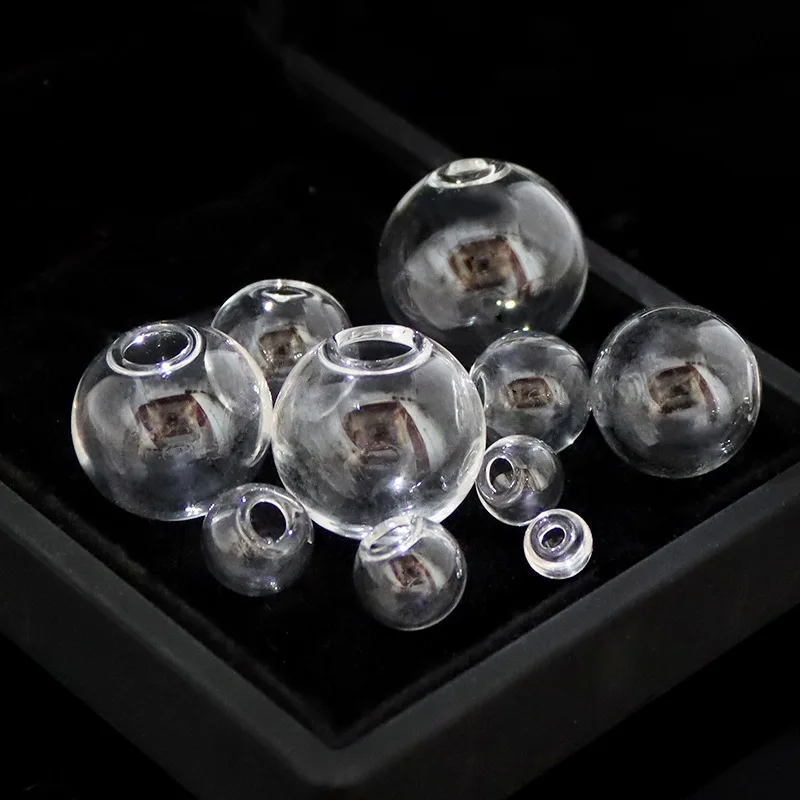 10pcs 6-40mm Empty Glass Round Ball Wish Bottles Pendant Charms DIY Vials cover Clear glass globe bubble orb crystal necklace