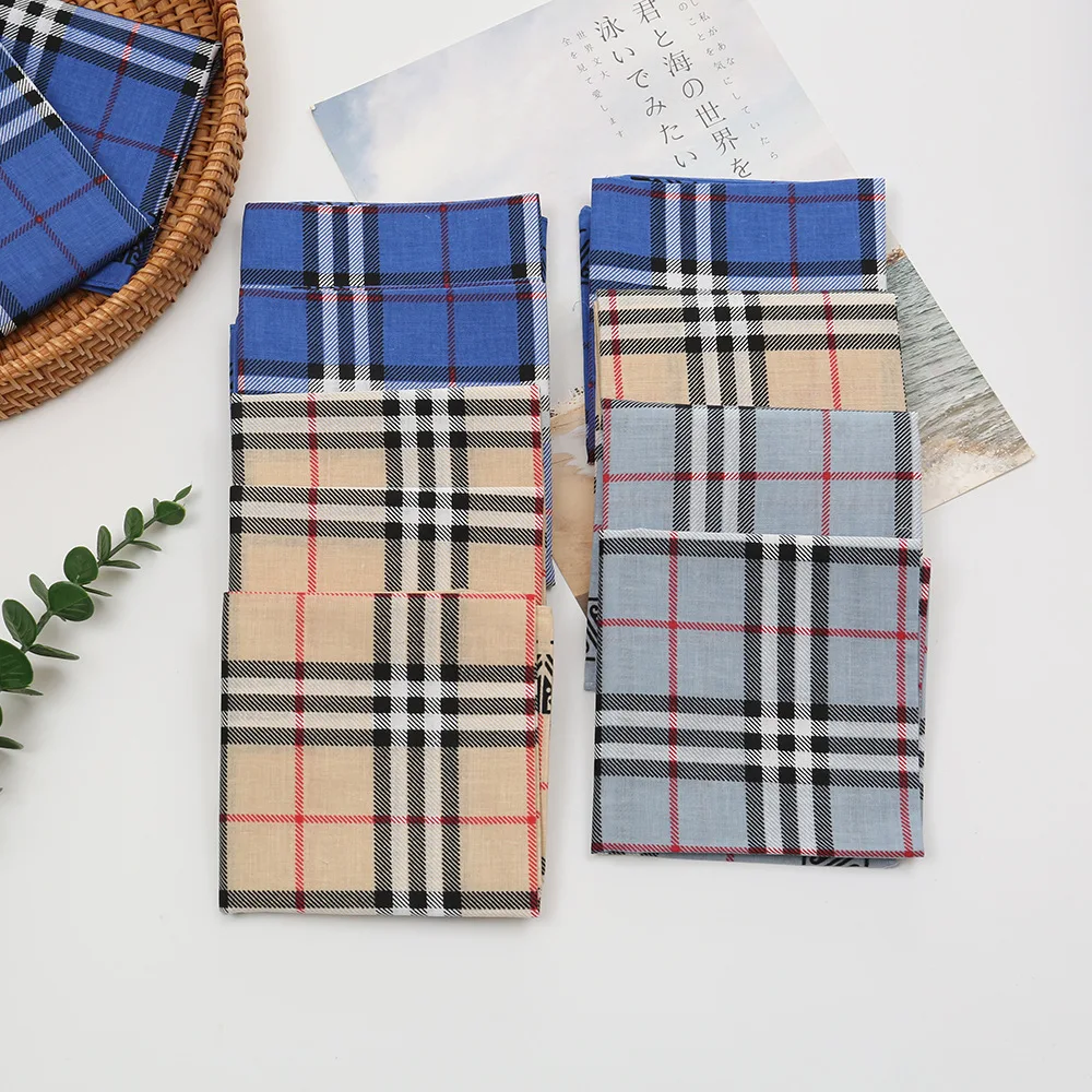 Pañuelo estampado de algodón para caballero para hombre, toalla de mano clásica a cuadros, fina y suave, nostálgica, Vintage, 43cm, 3/6/12 Uds.