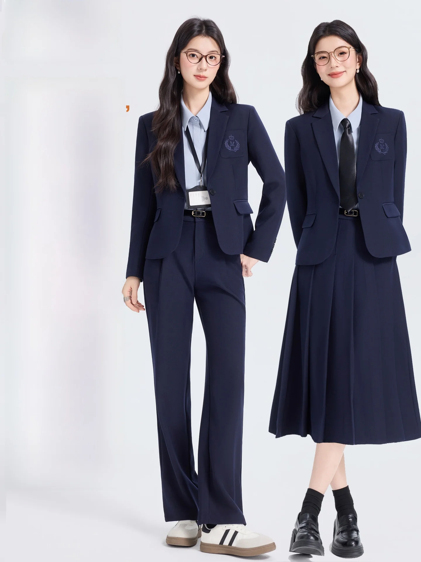 

Женский деловой костюм Ele College Sle с вышивкой, комплект для собеседования, профессиональный наряд с юбкой, приталенный, с длинными рукавами, на пуговицах