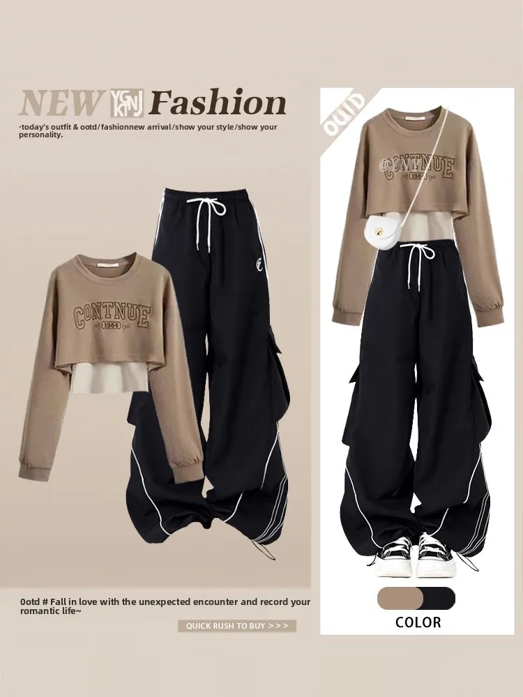 

American College Sle Letter Sweatirt Set Women's Loose Casual Wide Leg Workwear Pants Two Piece Set Faionable Autumn Ou...