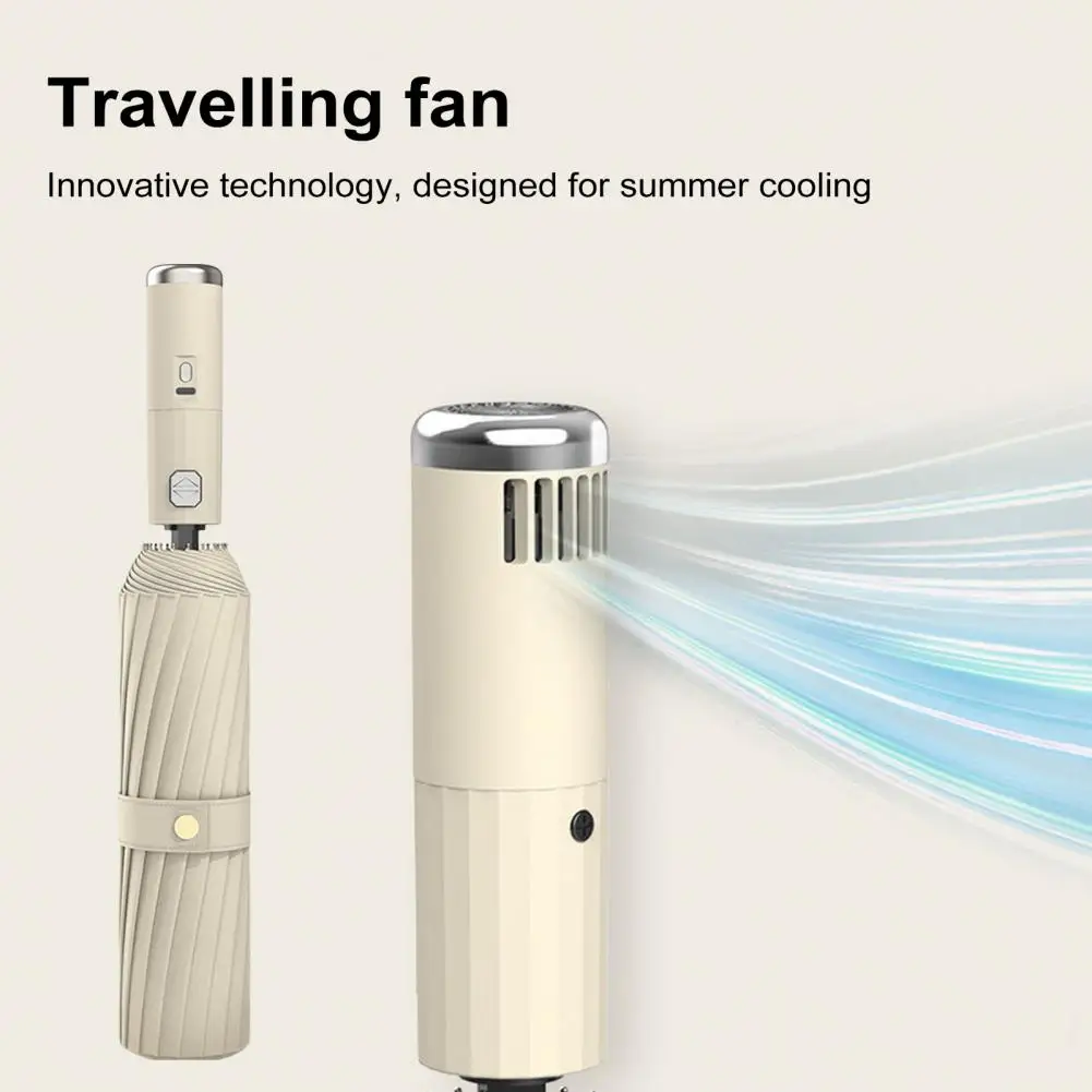 Sun Umbrella with Fan 3 Levels Adjustable USB Rechargeable UV Blocking Umbrella Foldable Automatic Sun Rain Umbrella