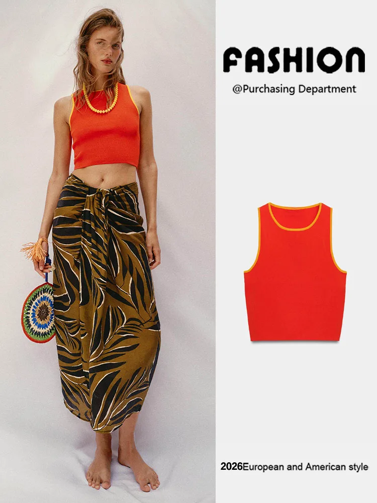Summer New Women's Knitted Sleeveless round Neck  Decoration Short Top Versatile Fashionable Chinese Style Stage Costume