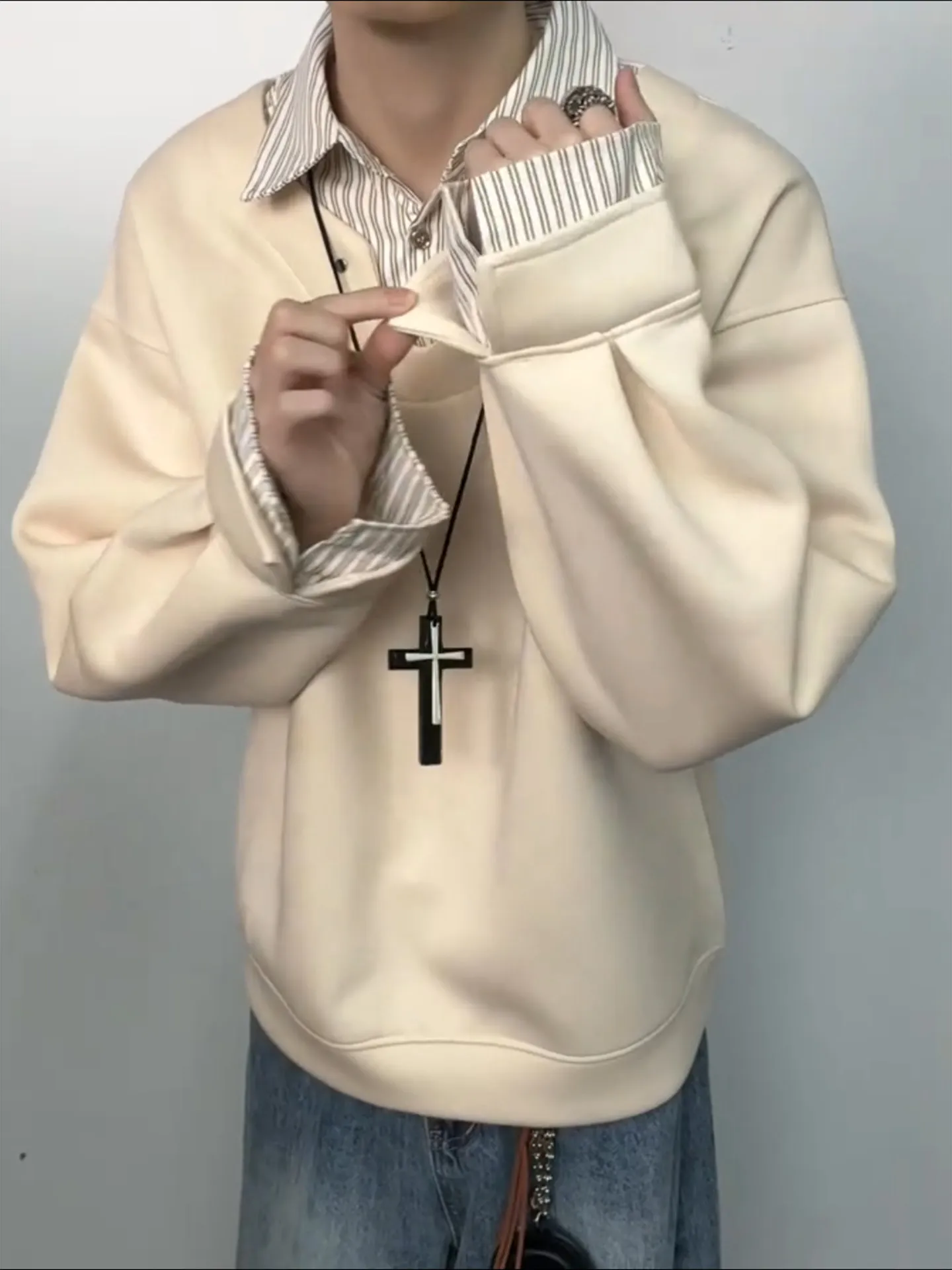 Men's Long Sleeve Shirt-Style Hoodie Spring Autumn Comfortable Breathable Patchwork Design Casual Fashion Inner Wear Base Layer