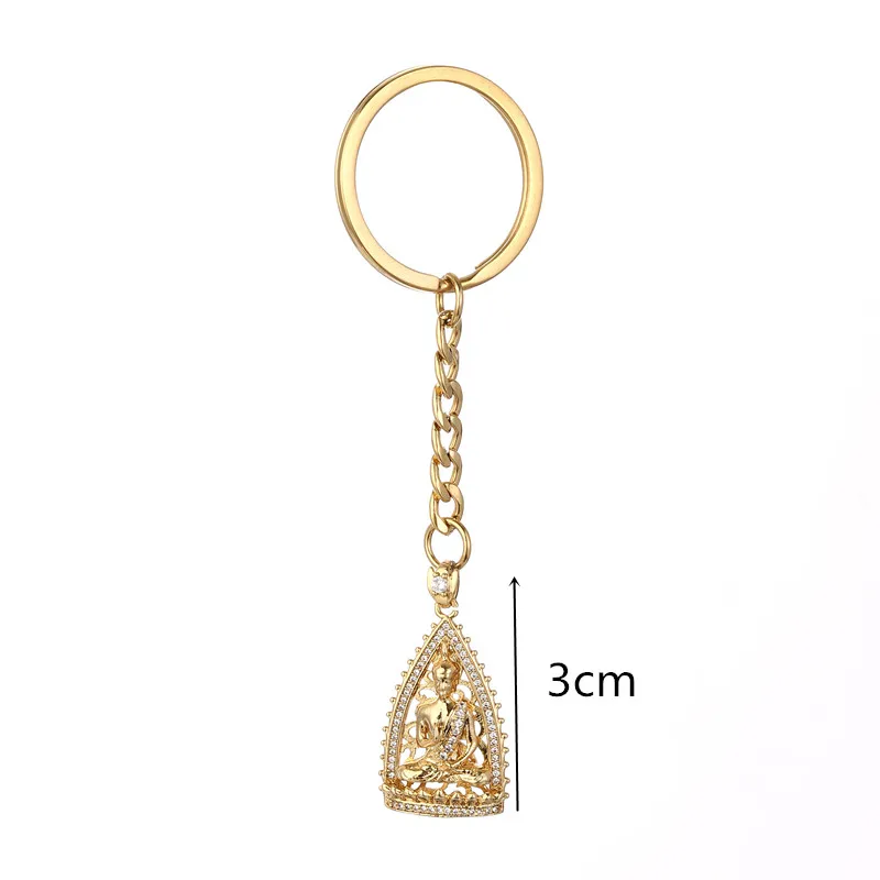 Cambodian Garden Buddha Buddhism Pendant Keychain With Cubic Zirconia Jewelry Thailand Vietnam Laos