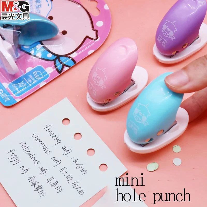 M&G 싱글 홀 펀치 귀여운 돼지 패턴, 둥근 구멍 직경 6mm, 8-10페이지 펀칭 가능, 사무실 및 학교 제본 용품