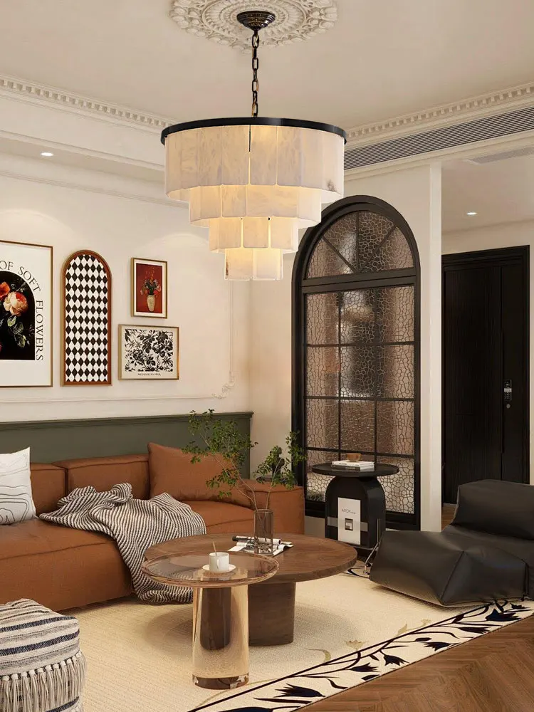 

2025 Trendy 3-7 Layer Black LED Chandelier Lighting Alabaster Suspension Luminaire Lampen Hanging Lamps Lustre For Living Room