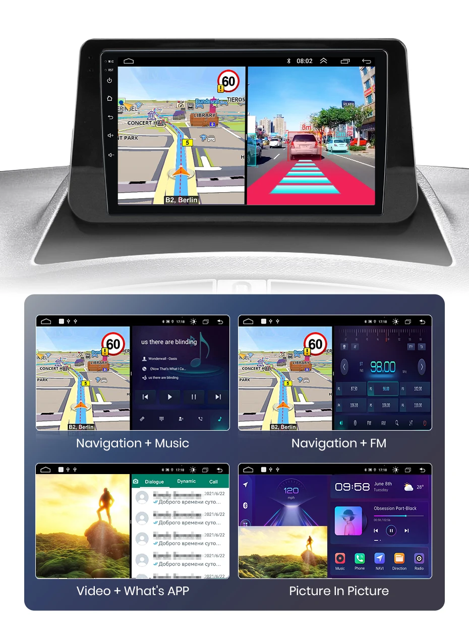 Junsun Autoradio für Renault Kangoo 2008 mit CarPlay, Android Auto, FM, RDS, DSP, BT, GPS-Navigation, Lenkradfernbedienung, HD IPS Touchscreen, Plug & Play Multimedia-Player, Freisprechfunktion, Original-Autostil-Haupteinheit – Detail 19