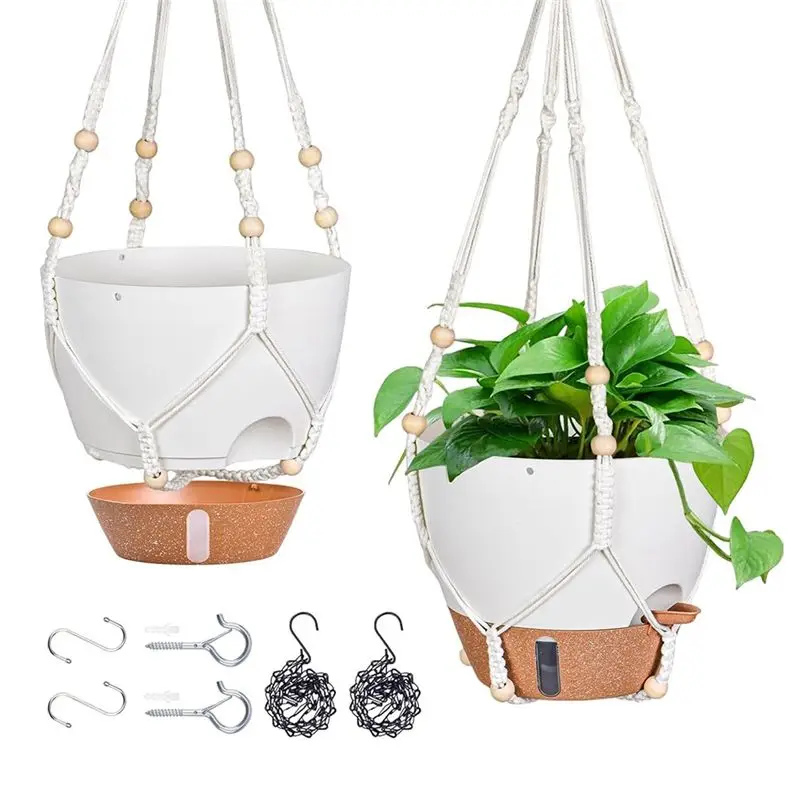 

A67P-10 Inch Hanging Planter For Indoor Plants, 2 Pack Self Watering Hanging Baskets Flower Pots With Drainage Hole