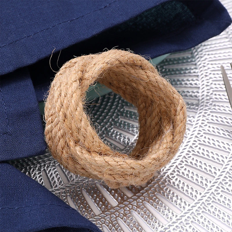 Natural Hemp Rope Napkin Ring Handmade Woven Jute Napkin Buckle Hotel Dinner Towel Linen Holder Christmas Party Table Decoration