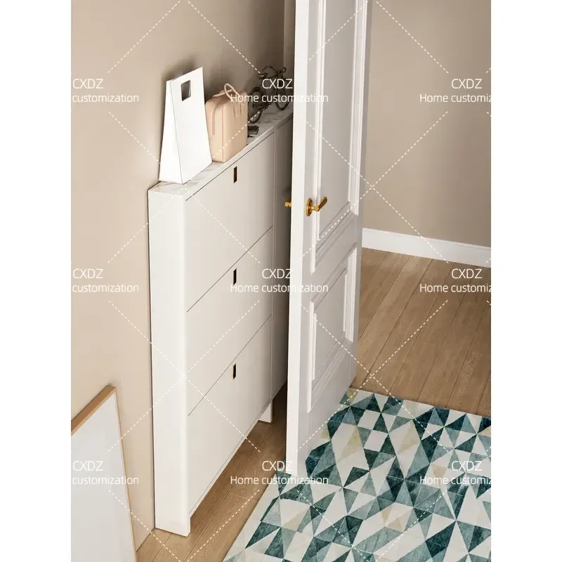 Cream Ultra Thin Shoe Cabinet Modern Simple Narrow Entrance Storage for Small Apartment Wall Mounted Integrated Household