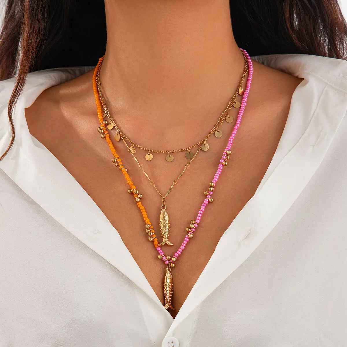 Ingemark 3 יח'\סט שרשרת זרעים צבעוני שרשרת חרוזים של נשים וינטג 'תליון choker y2k אביזרים תכשיטים