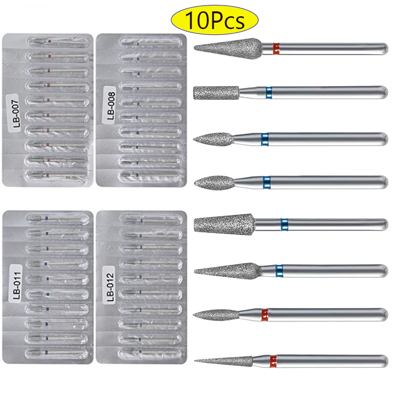 10 قطعة/الحقيبة الماس قاطعة المطحنة ل مانيكير الكهربائية مسمار لقمة ثقب ملحق باديكير آلة ملف الأظافر هلام أداة إزالة