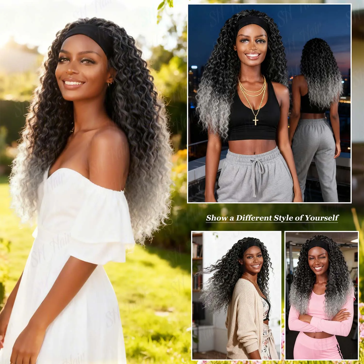 شعر مستعار صناعي رمادي اللون للنساء ذوات البشرة السمراء، موجة عميقة، 24 بوصة، شعر مستعار مجعد عميق للاستخدام اليومي للحفلات، شعر مستعار متعدد الألوان