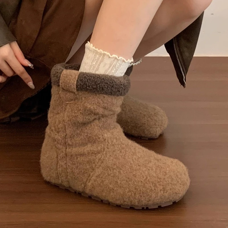 

Winter Women Ankle Boots Flats Shoes Warm Fur Snow Boots 2025 Trend Sneaker Sport Casual Walking Shoes Fashion Short Botas Mujer