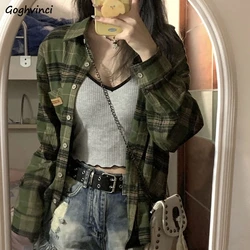 Women Shirt Turn-down Collar All-match Loose Fit Plaid Design Young Korean Fashion Students Popular Daily Casual Spring Y2k Ins