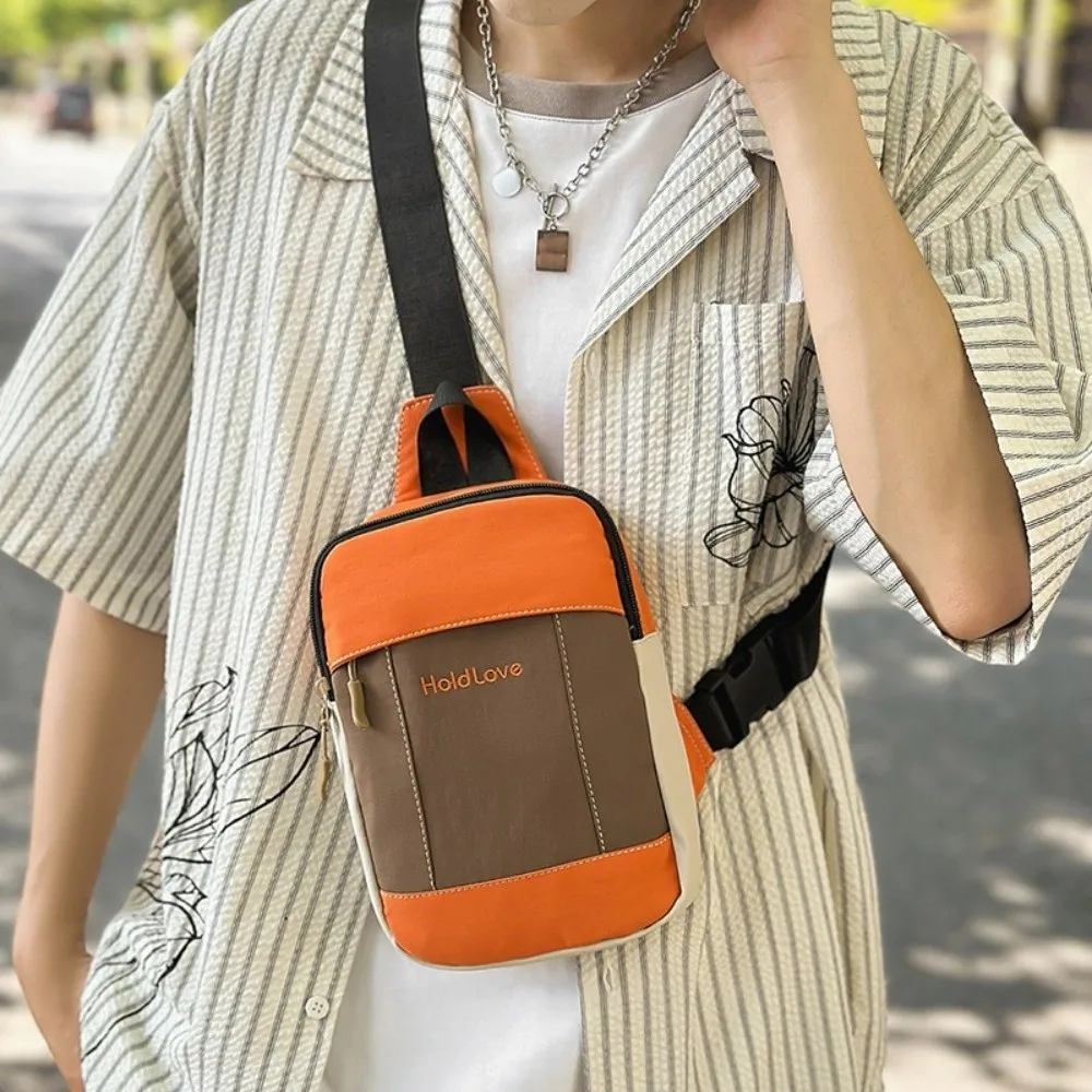 

Portable Square Men Chest Bag Zipper Splicing Color Sports Shoulder Bag Korean Style Large Capacity Nylon Crossbody Bag Cycling