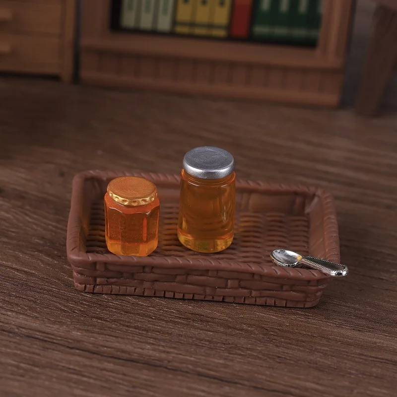 5pcs Mini Honey Jar Honey Pot Model Resin Miniature Dollhouse Food Simulated DIY Pendant Fake Food Play Decor Doll Accessories