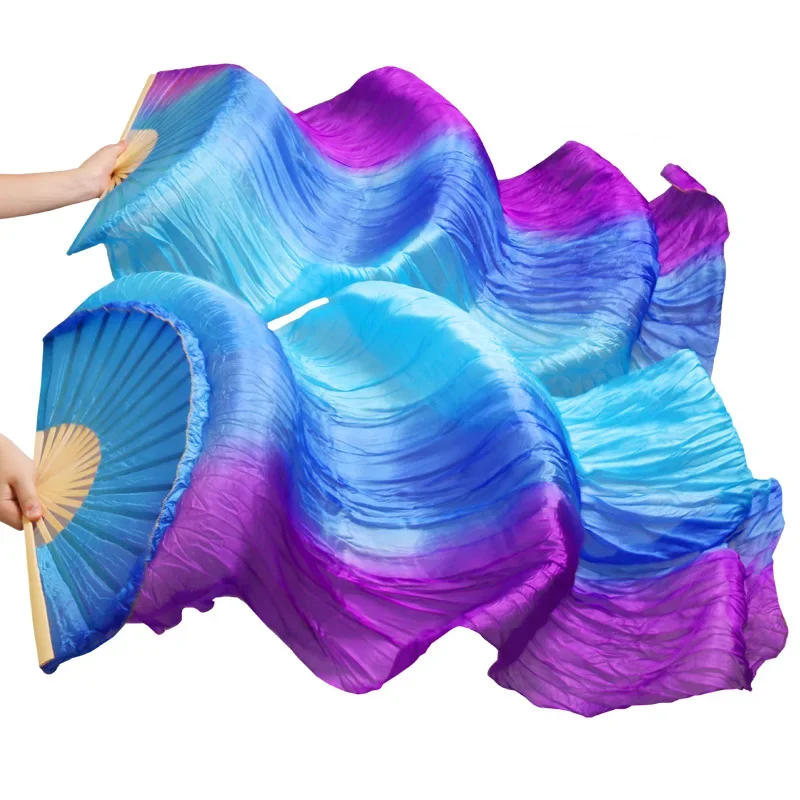 100% Real Silk Belly Dance Fan 1 Piece Right Hand Dyed Silk Belly Dance Long Fan Dance Practice Performance Silk Fans 20 Colors