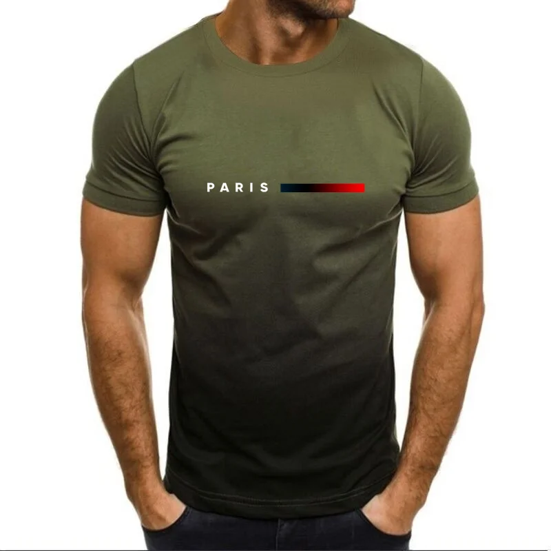 Summer gradient men's T-shirt o collar men's short sleeve 3d slim short sleeve top Breathable print oversized shirt T-shirt