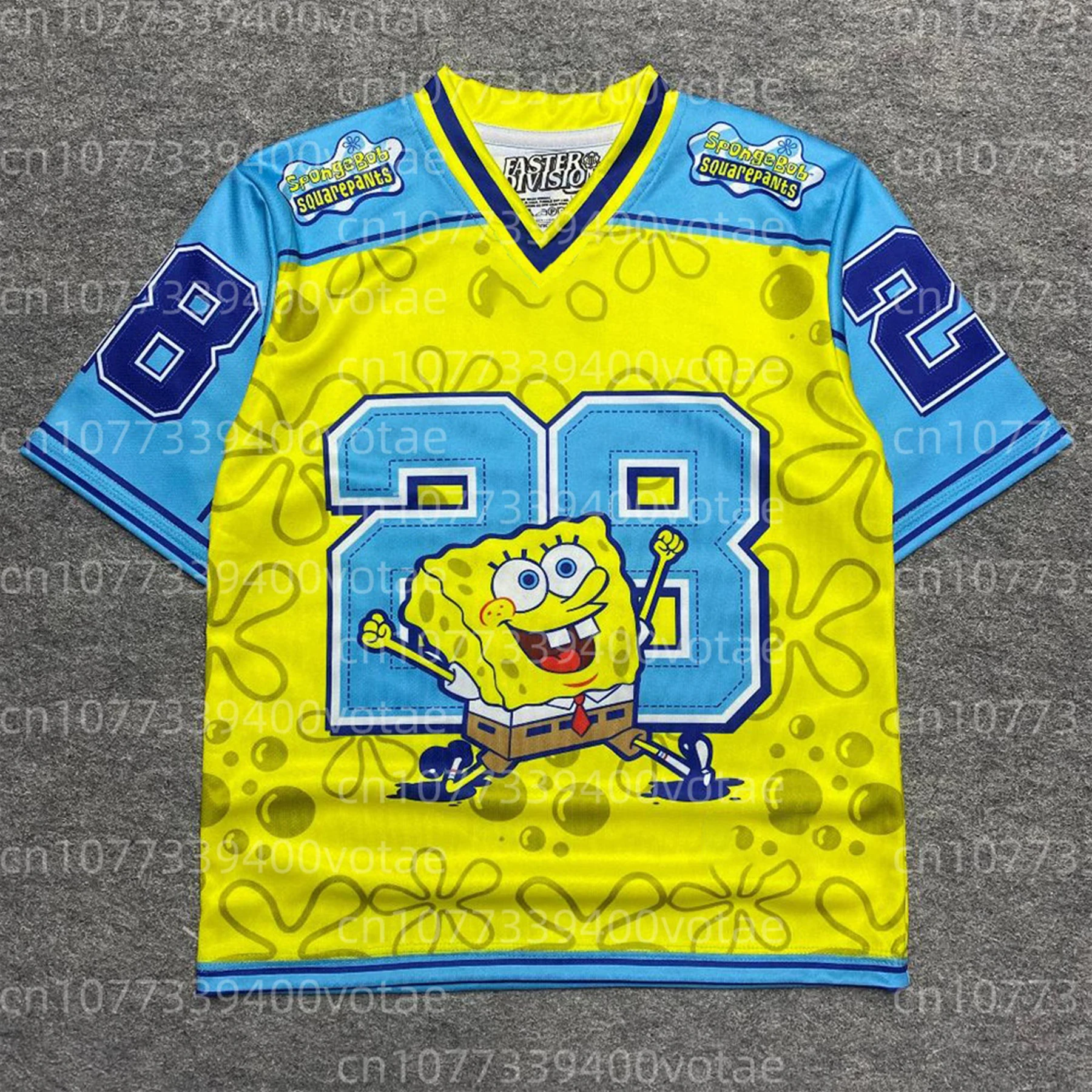 

Летние футболки с принтом в стиле Губки Боба, женские футболки с V-образным вырезом, женские свободные пуловеры с короткими рукавами