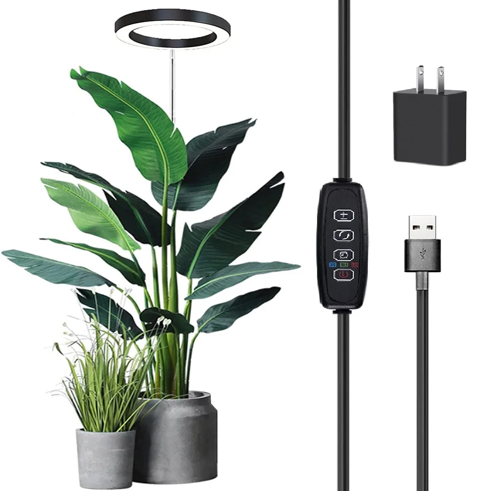 Altura ajustável LED Ring Grow Lights, Espectro completo, Luz de planta grande para plantas de interior, USB Growing Lamp, 165cm