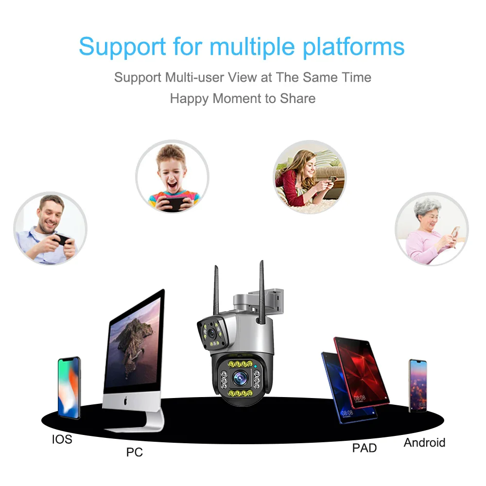 4MP Wifi Camera PTZ Outdoor Dual Lens Dual Screen Human Detection Color Night Vision Security IP Camera V380 Pro APP