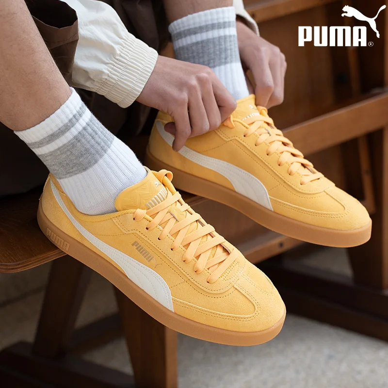 

Мужские низкие кеды Puma 2026 для скейтбординга, модель 409204 03, желто-белые с контрастным дизайном, повседневные кроссовки с Т-образным мыском и резиновой подошвой