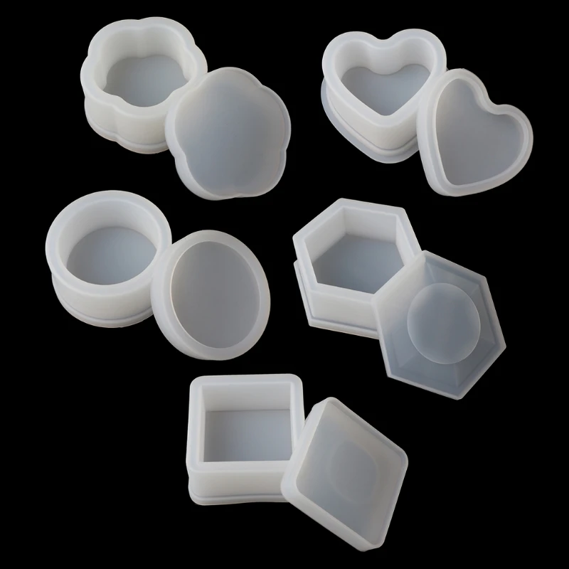 5 Pcs Box Resin Molds with lids Silicone Molds for DIY Craft Making Storing Earrings Rings Coins Keys Ashtray Epoxy Mold