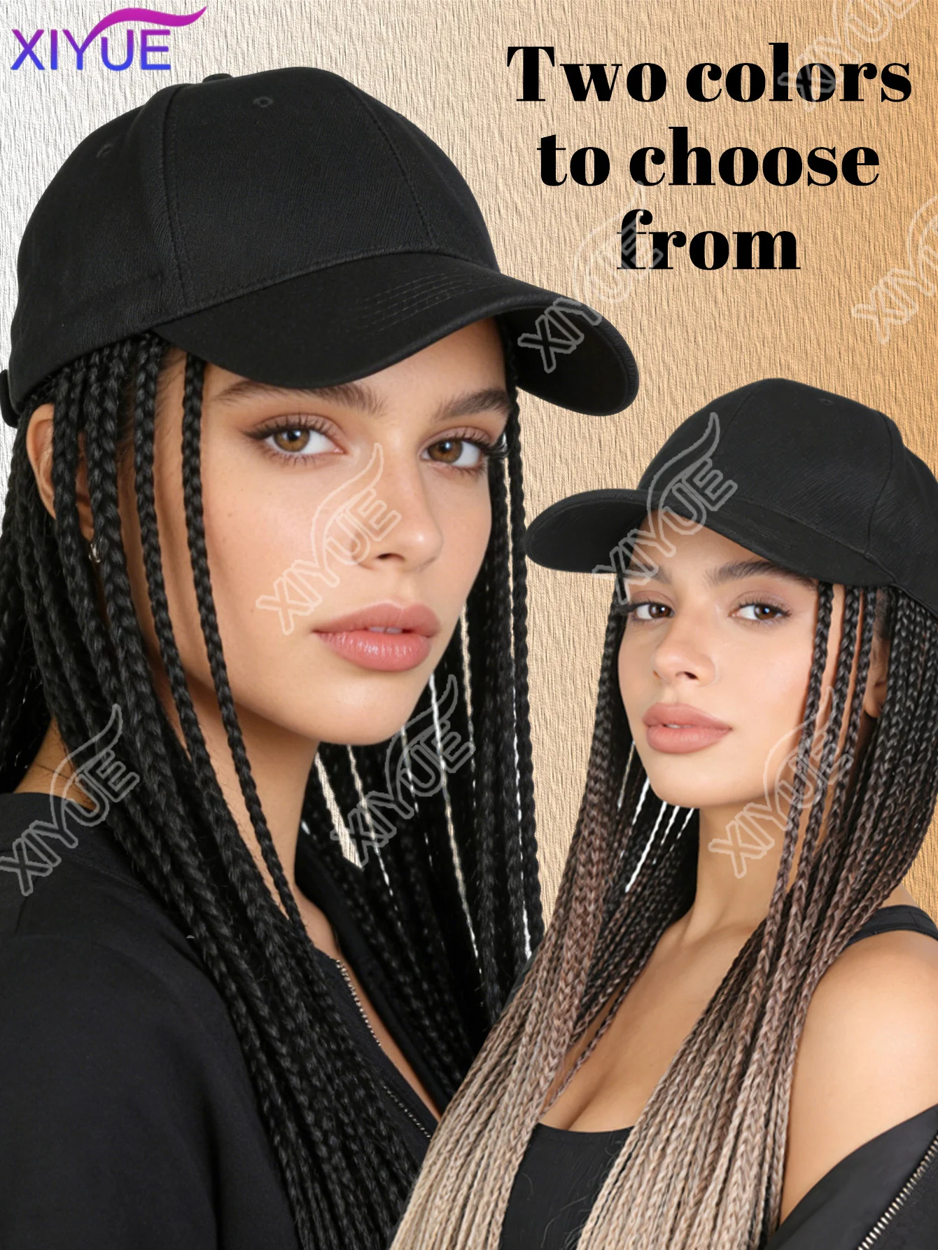 XIYUE Synthetic Hat Wig Baseball Cap with Braiding Hair Long Braids Wigs Women Girls Daily Wear Ombre Blue Grey Brown Blonde