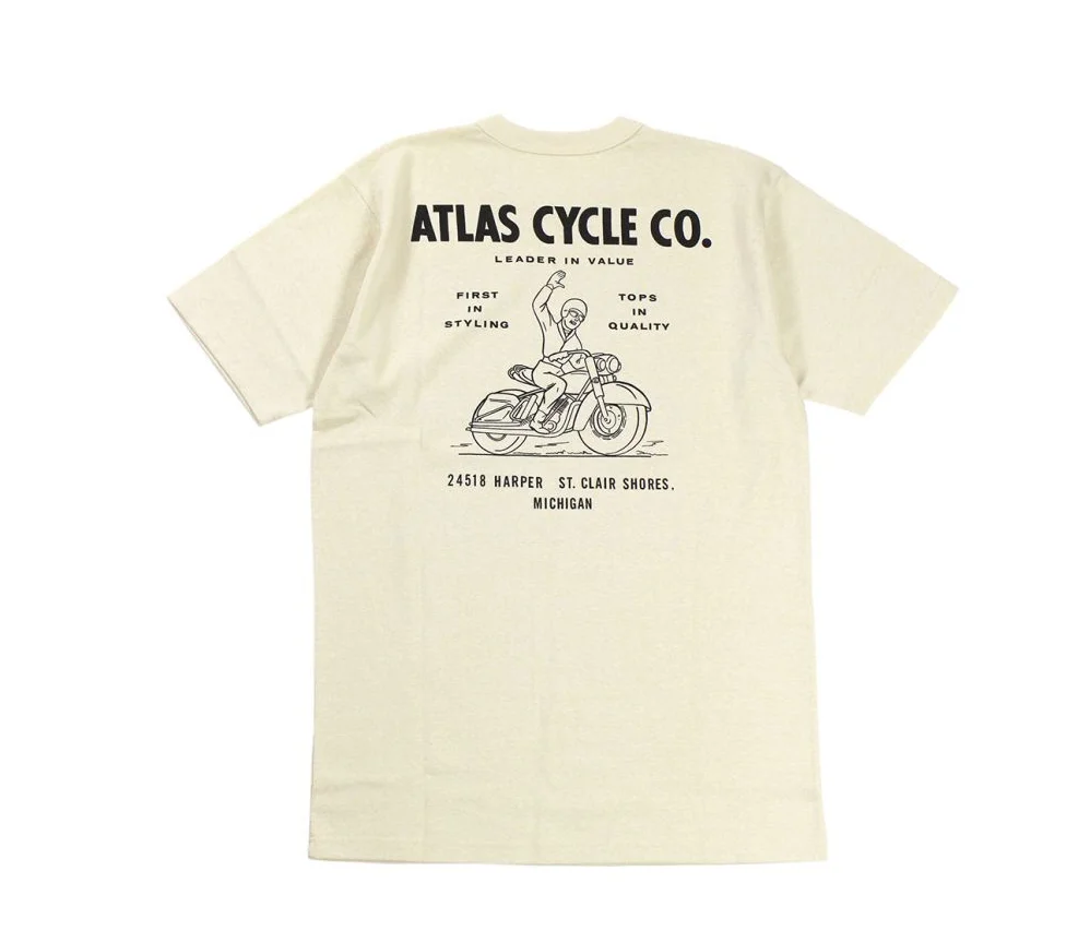 2026 new Men Crew Neck T Shirt Retro Biker Sketch Back Print Short Sleeve Beige Tee