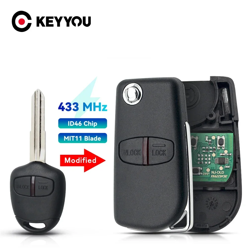 KEYYOU 2/3 Buttons 433MHz Car Remote Key ID46 Modified For Mitsubishi Lancer Outlander Pajero MIT11/ MIT11R Blade Repalcement