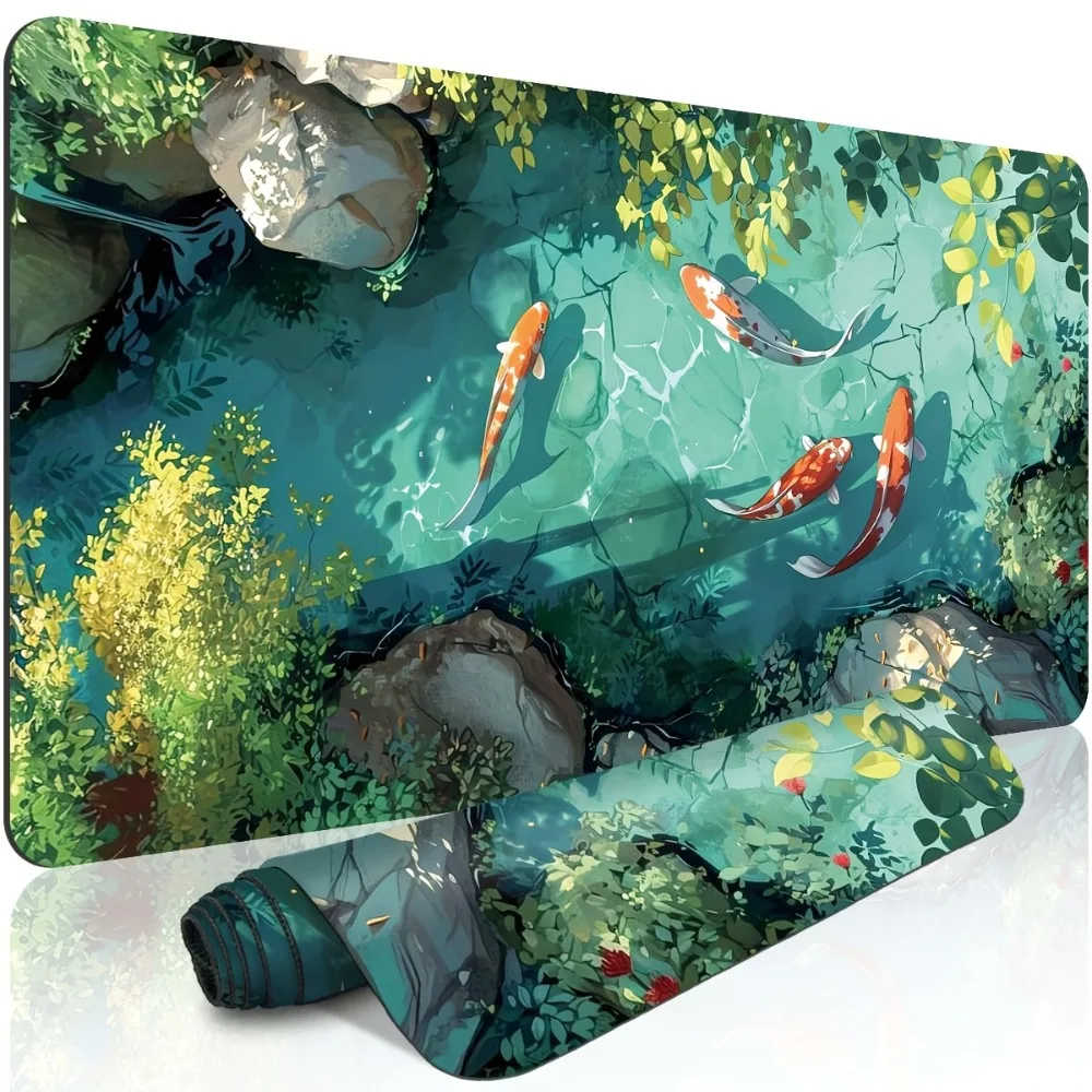 Fish pattern combined with natural landscape design, gaming desktop mouse pad, laptop keyboard pad, office desk pad suitable