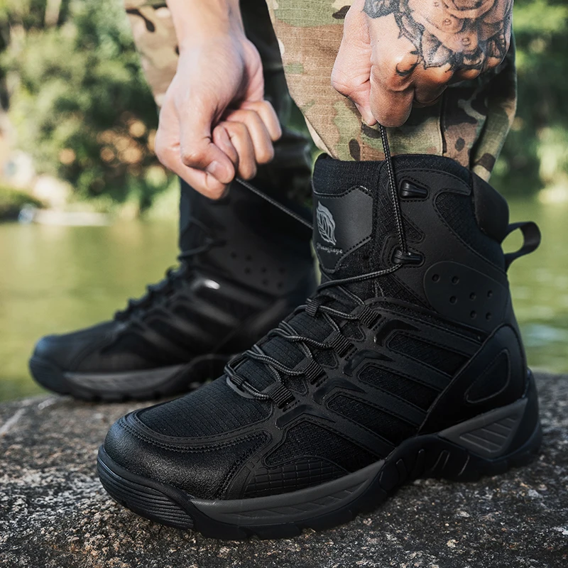 

Outdoor High-top Boots Men Thick-soled Shock-absorbing Combat Boots Men Lace-up Breathable Comfortable Casual Hiking Shoes Men