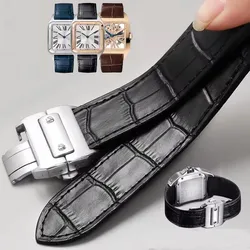 Cowhide Leather Watch Strap for Cartier Santos 100 Series Watch Bracelet Waterproof Sweatproof 20mm 23mm Accessories Replacement