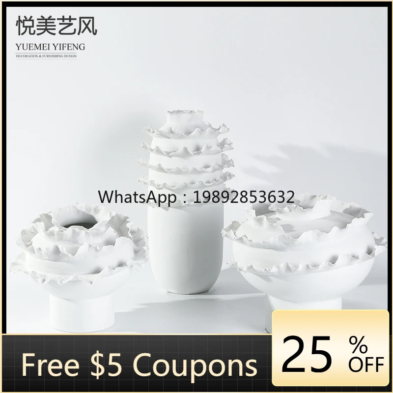 

LYY Modern Minimalist Irregular Flower Skirt Ceramic Flower Vase OrnamentModel Room Hotel Restaurant Living Room Vase Decoration
