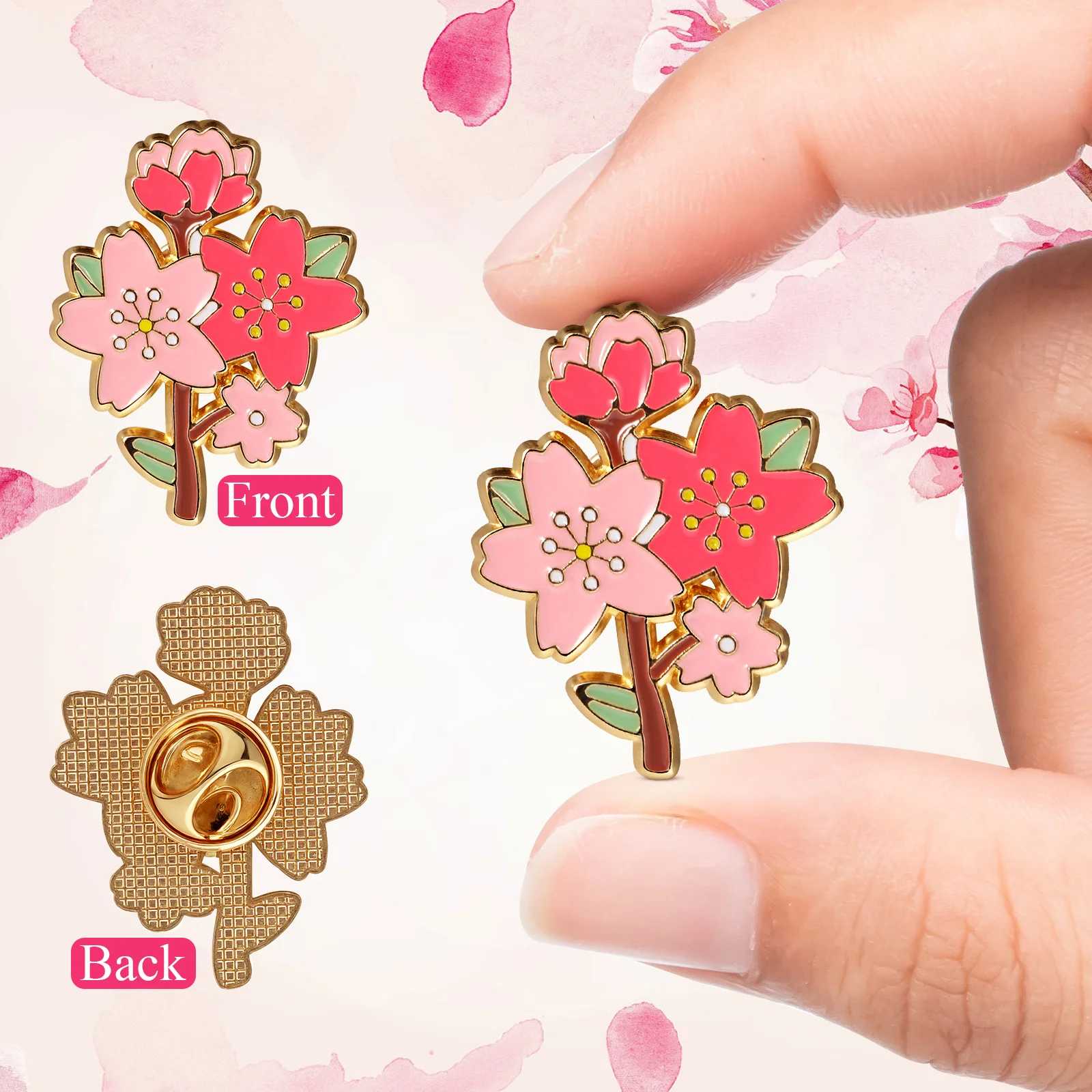 3 قطعة زهر الكرز بروش دبابيس أنيقة المعادن زهرة التلبيب دبوس للنساء ملابس عصرية حقيبة قبعة الديكور المينا الجمالية