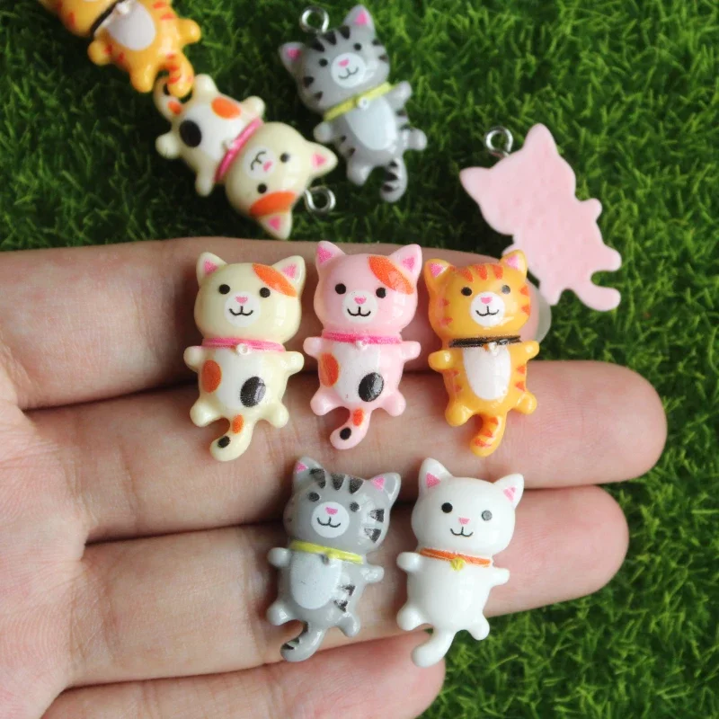 10pcs Cartoon Cat Mini Resin Cat Charms Flat Back Cabochon Scrapbooking DIY Embellishments for Jewelry Hairwear Phone Case Shoes