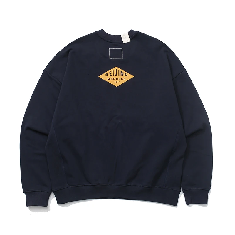 2024 MADNESS X N.HOOLYWOOD Crack Letter High Quality Round Neck Men Sweatshirt Dark Blue