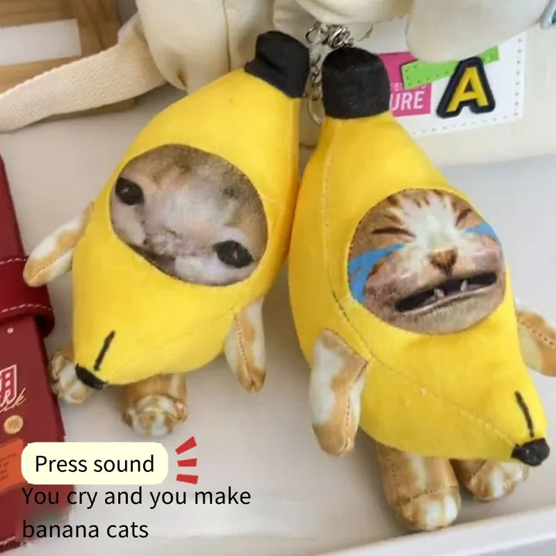 17cm Banana Cat Doll Pendant Keychain Crying Happy Banana Cat Plush Pendant with Sound Toy Car Bag Funny Pendant Kids Gifts