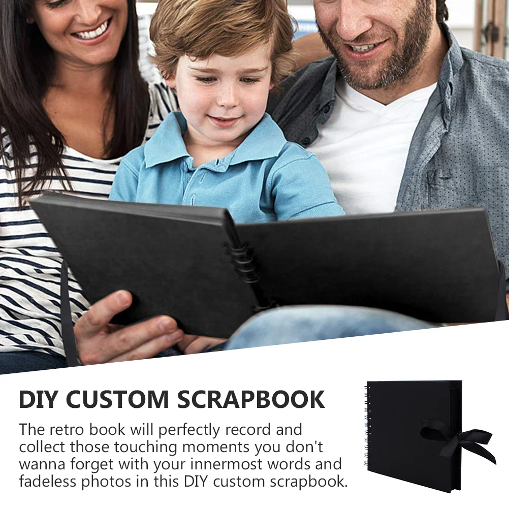 Diy Scrapbook Black Bow Ribbon Photo Album Handmade Album Vintage Paper Family Gift Photograph Album Page Turning Album Home