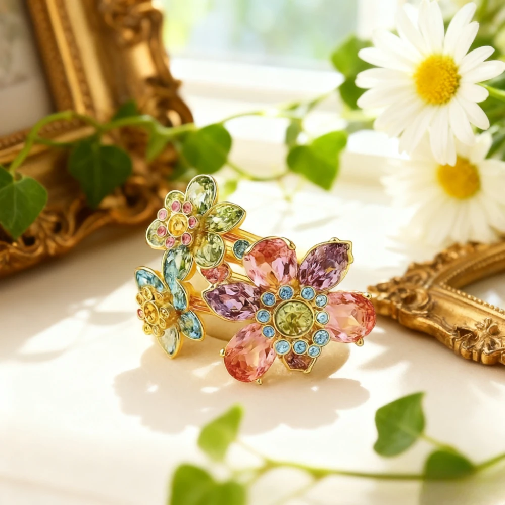

Premium Jewelry Noble Gorgeous Colorful Blossoms Dreams Ring Banquet Parties Fashionable Versatile Luxury Birthday Gift