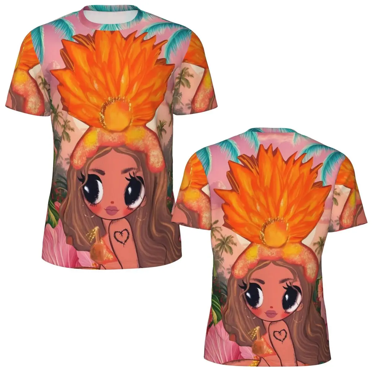 K-Karol G Pink Hibiscus Tropical Jungle Art T-Shirt Running T-Shirts Short Sleeves Quick Dry Tshirt Casual Plus Size Clothes