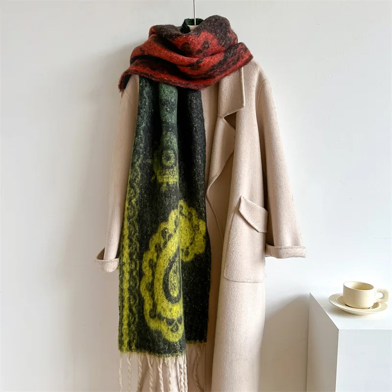 Men Women Scarves Autumn Winter Thickened Warm Scarf Vintage Paisley Tassel Shawl Imitation Cashmere Fashion Tassel Neckerchief