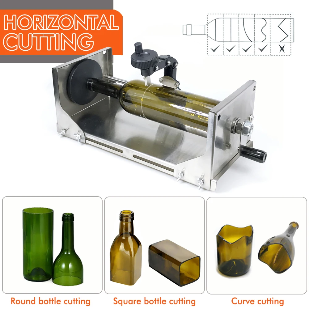 Cortador de botellas de vidrio con volante manual DIY, herramienta profesional de corte de vidrio para botellas cuadradas, redondas y cuello de botella con accesorios