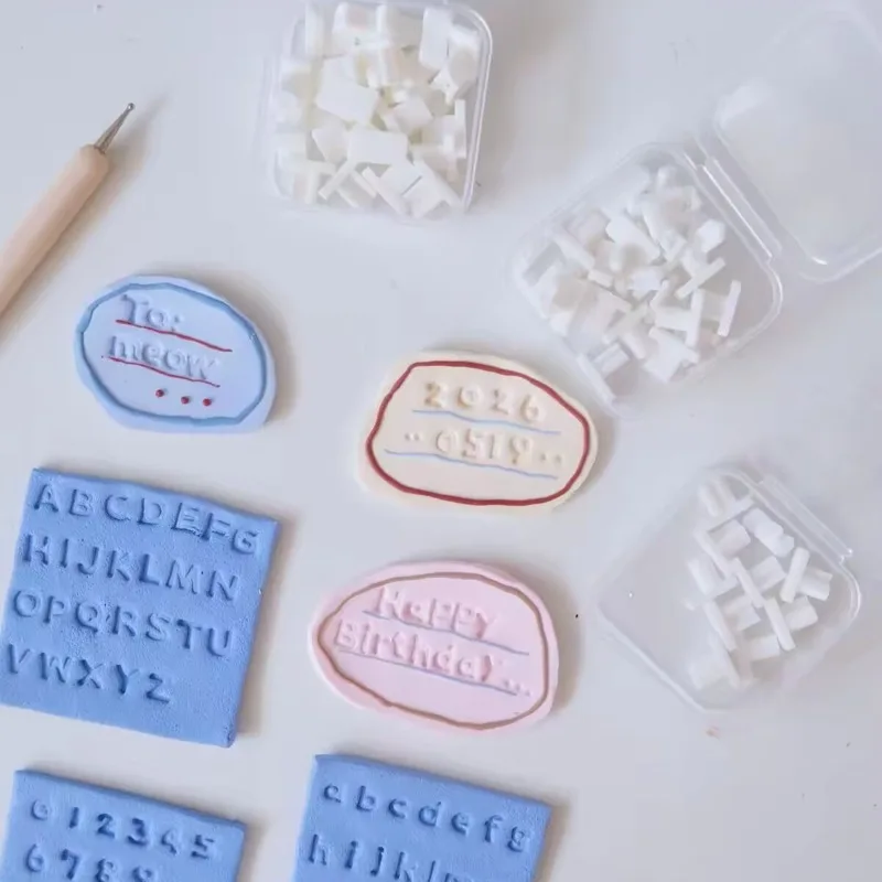 Handwritten Alphanumeric Seal 26pcs English Letters/10pcs Numerals Soft Pottery Clay Imprint Mold DIY Earrings Crafts Decoration