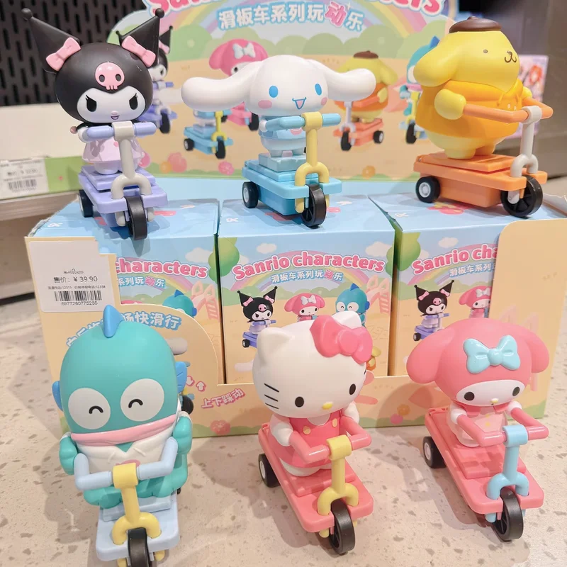 

New Sanrio Family Scooter Series Blind Box Toys Gift Anime Figures Hellokitty Pochacco Hangyodon Desktop Ornament For Kids Gift
