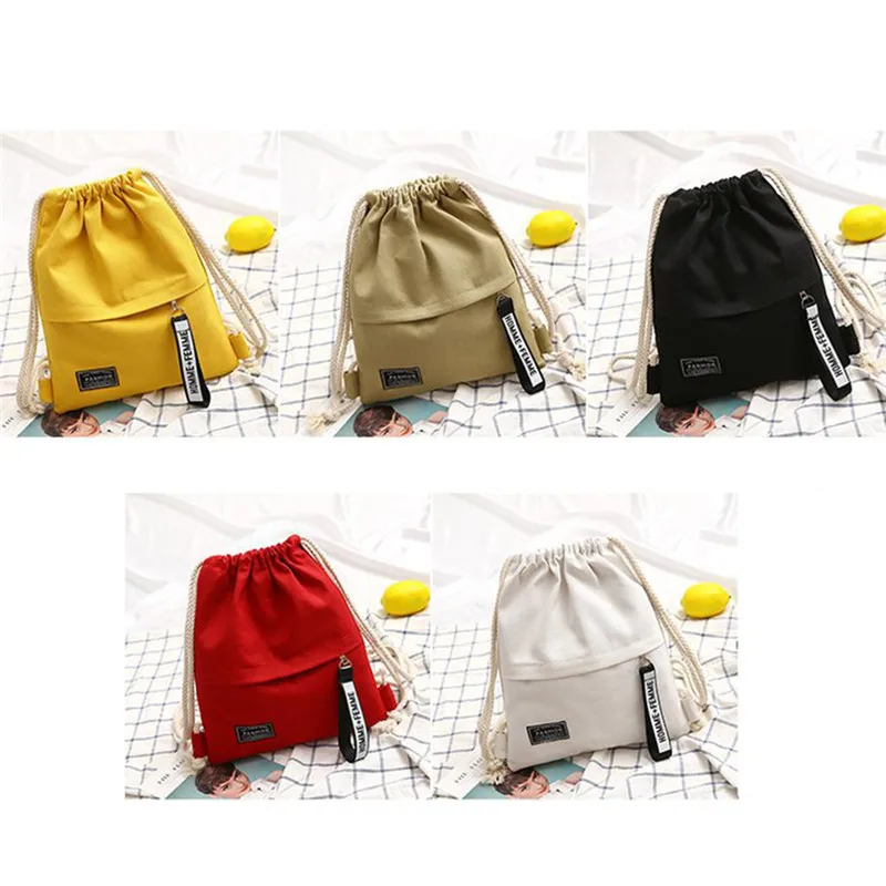 Canvas Cute Outdoor Sport Drawstring Backpack School Gym Drawstring Bag Canvas Storage Pack Rucksack Pouch For School Back Pack