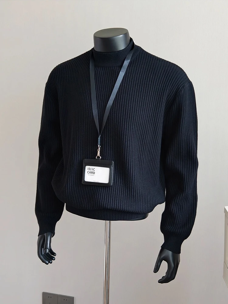 

Мужской вязаный свитер Bla American Sle Boxy с высоким воротником, в полоску, базовый слой, мягкий, удобный, с длинными рукавами